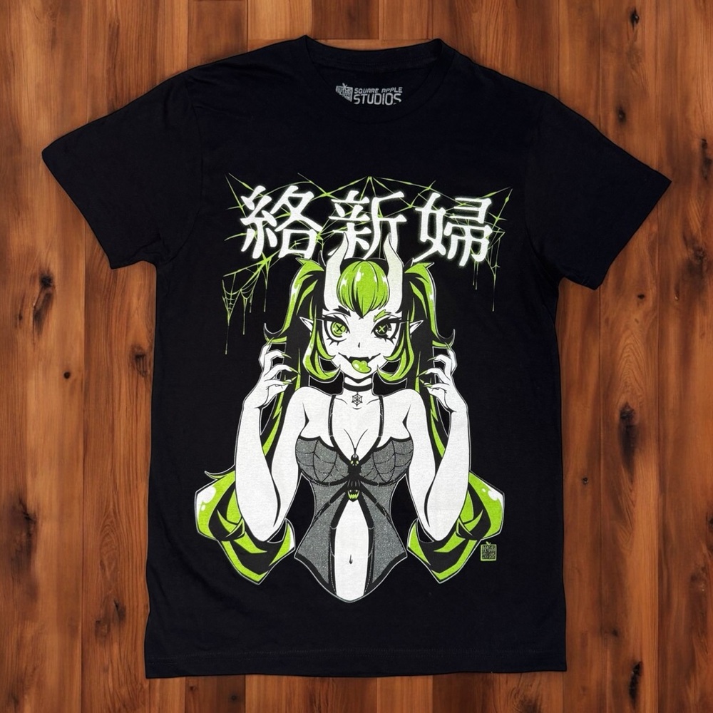 Square Apple Studios Demon Spider Girl T-Shirt Anime‎ Manga Graphic Tee Black